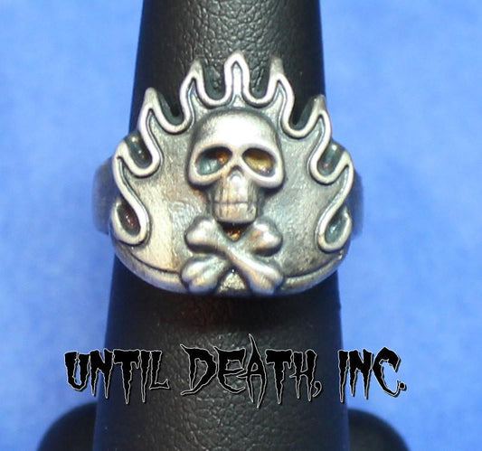 Flaming Crossbones Skull Ring-UDINC0045