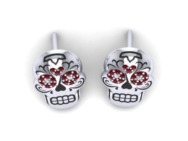 Sugar Heart Skulls Stud Earrings