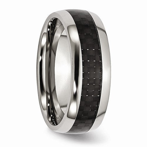 Men's Wedding Band-Stainless Steel and Black Carbon Fiber 8mm Polished Band-UDINC0368-