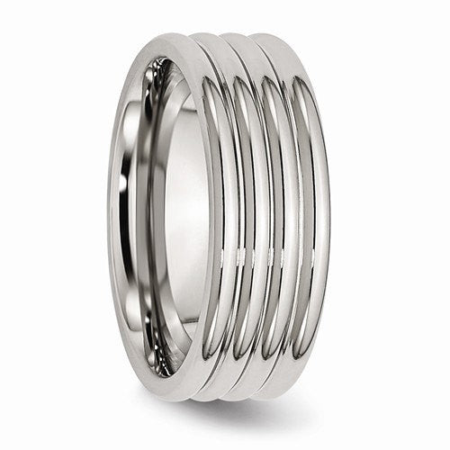 Men's Wedding Band-Stainless Steel Grooved 8mm Polished Band-UDINC0372