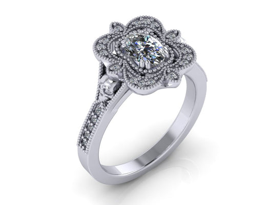 Beaded Crown Engagement Ring-UDINC0681