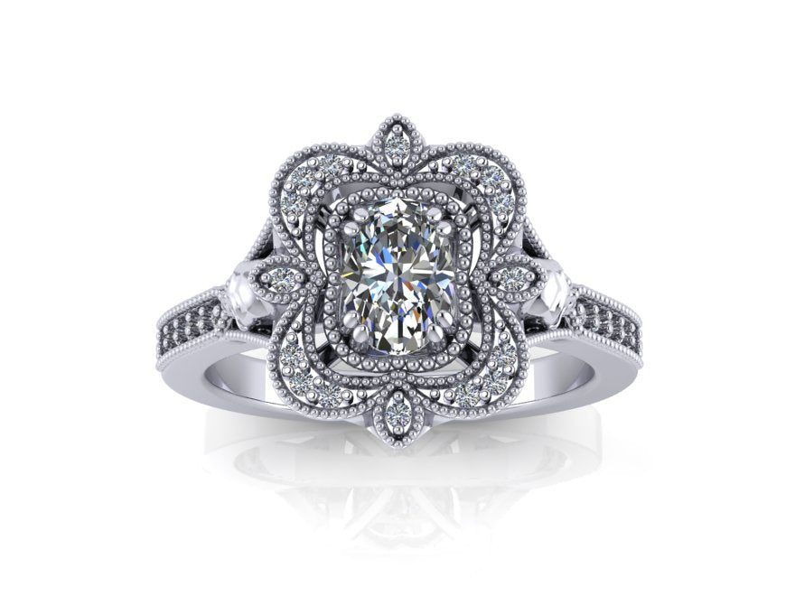 Beaded Crown Engagement Ring-UDINC0681