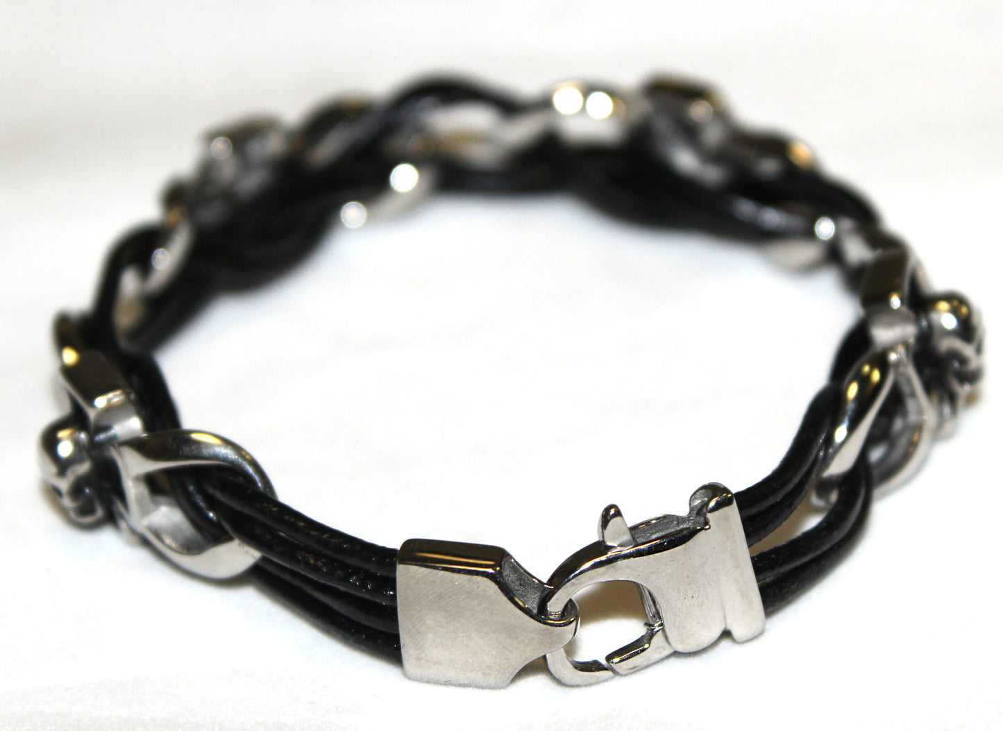 Stainless Steel Cross and Skull Leather Bracelet- UDINC0437