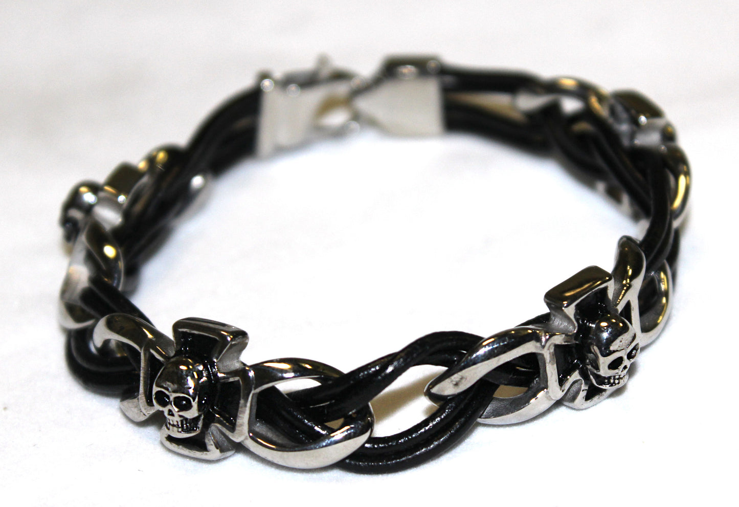 Stainless Steel Cross and Skull Leather Bracelet- UDINC0437
