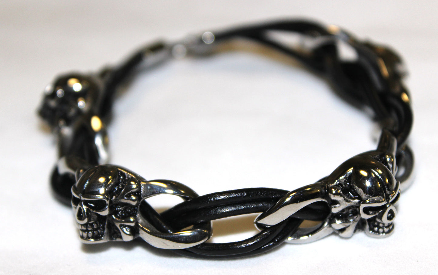 Stainless Steel Skull and Bone Leather Bracelet -UDINC0441