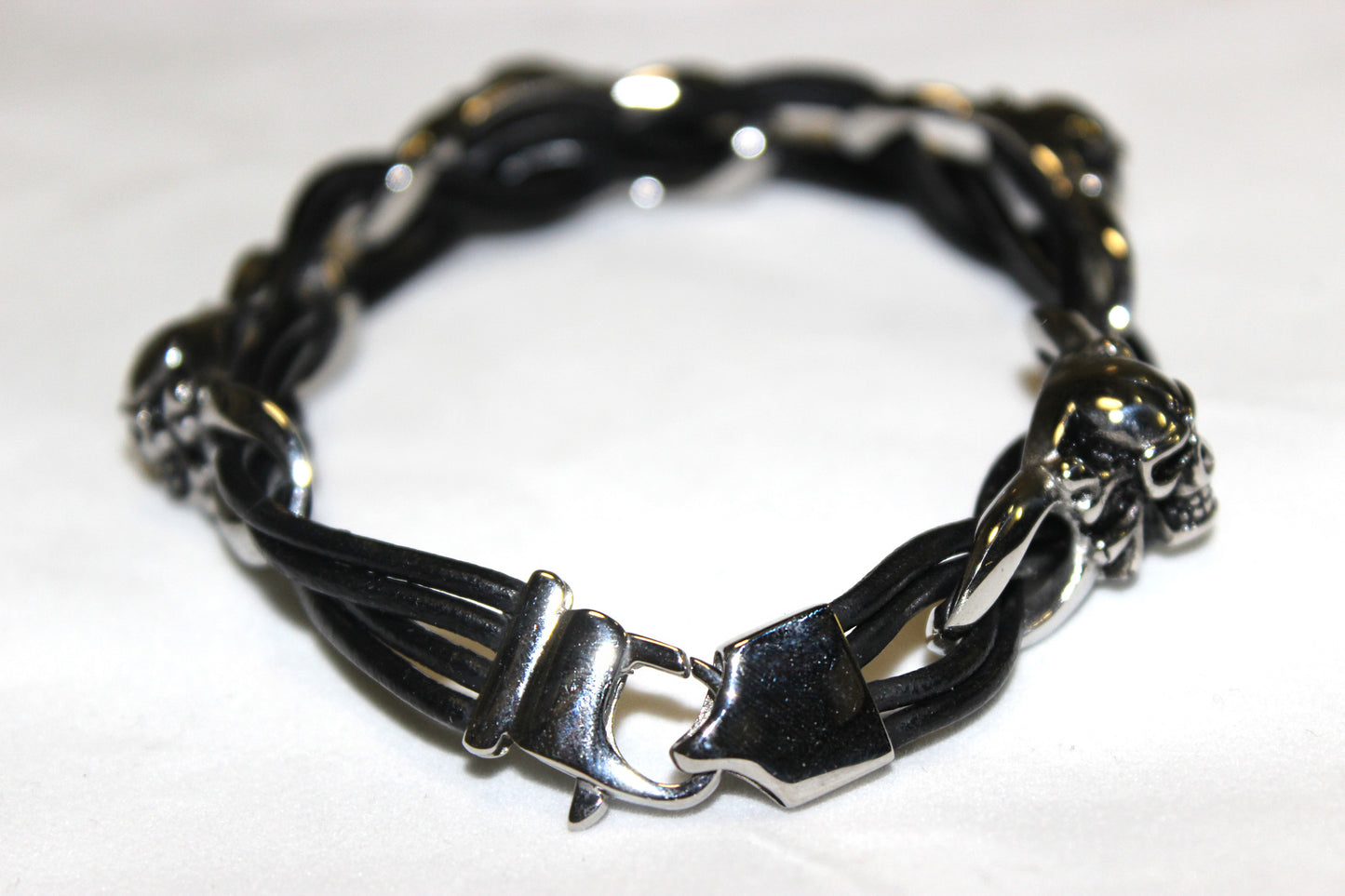 Stainless Steel Skull and Bone Leather Bracelet -UDINC0441