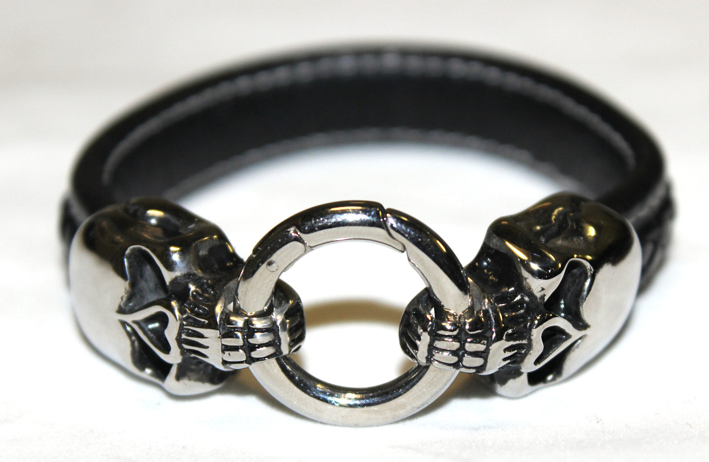 Stainless Steel Two Skull braided Leather Bracelet - UDINC0444