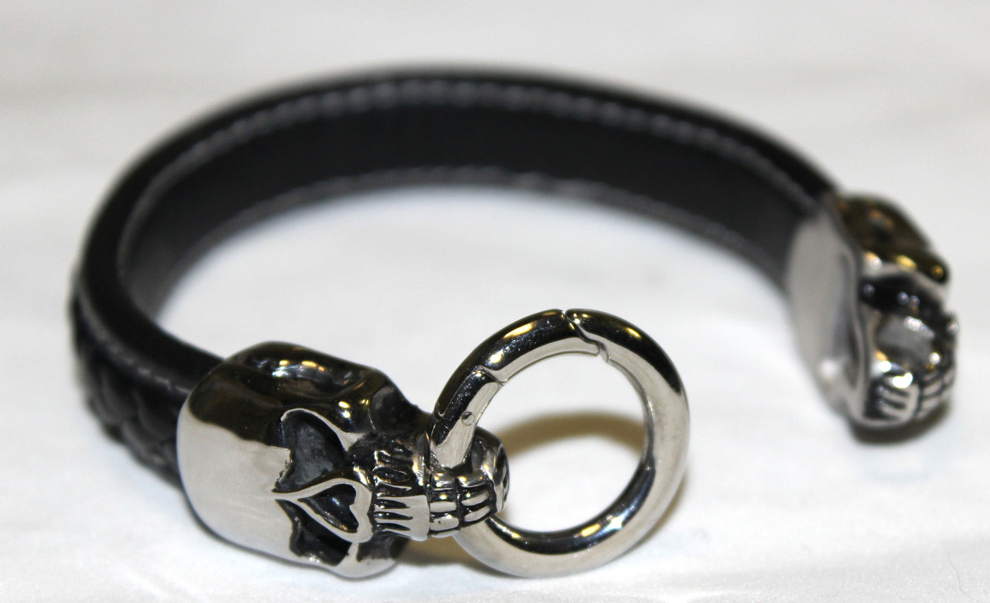 Stainless Steel Two Skull braided Leather Bracelet - UDINC0444