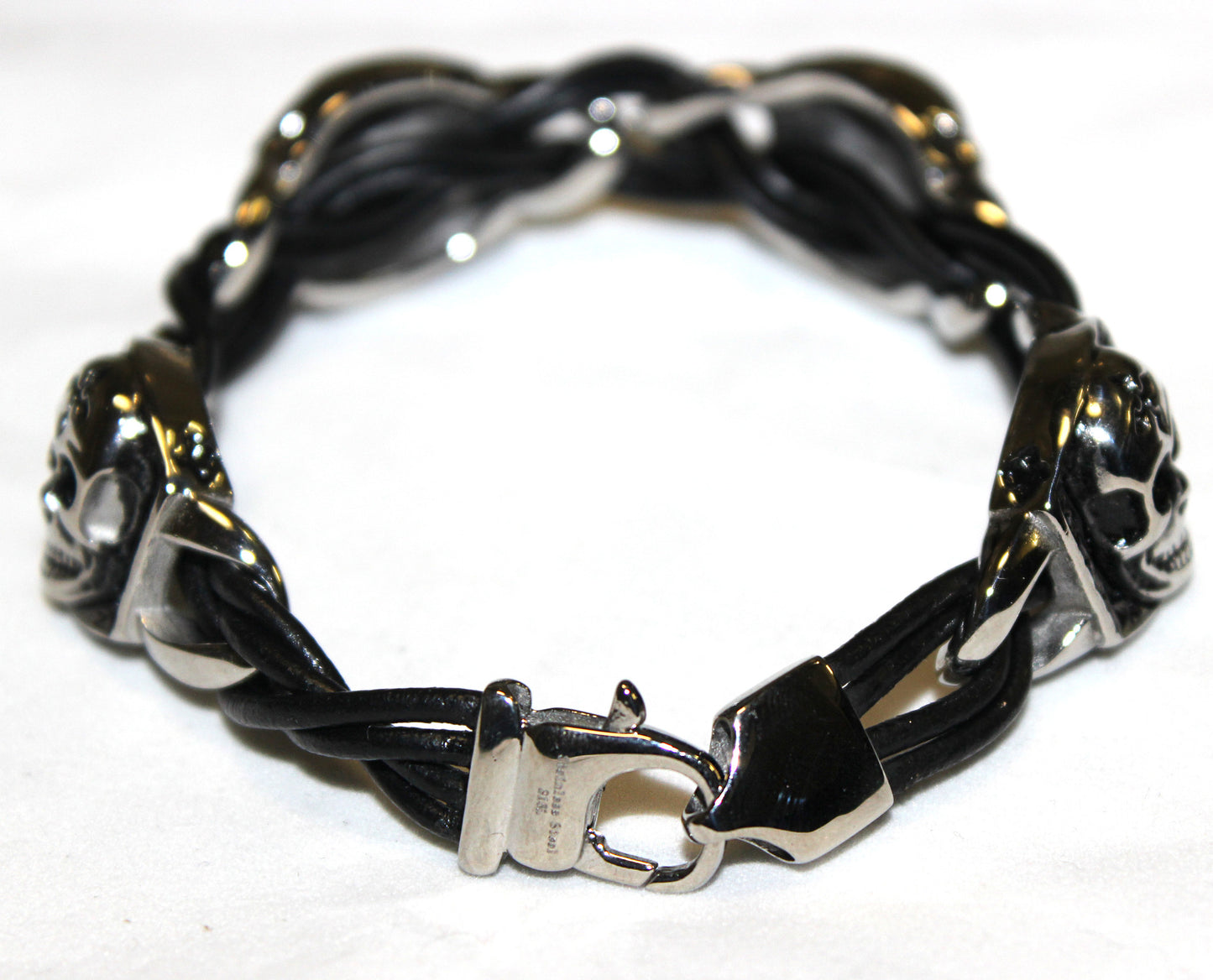 Stainless Steel Skull with Small Cross Leather Bracelet - UDINC0446