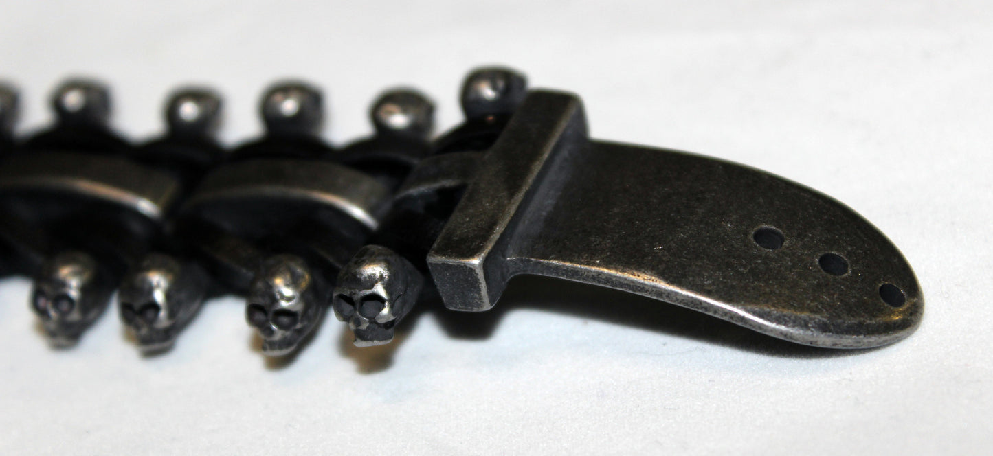 Stainless Steel Skull Links on Outside Weaved Leather Bracelet - UDINC0456