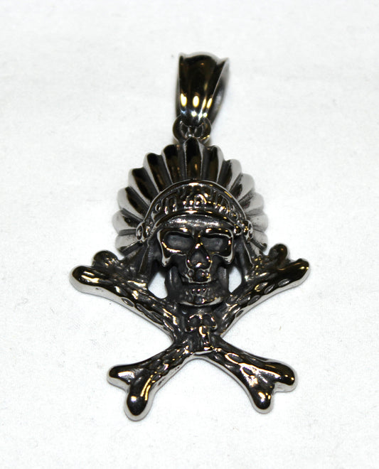 Stainless Steel Skull Indian Pendant- UDINC0490