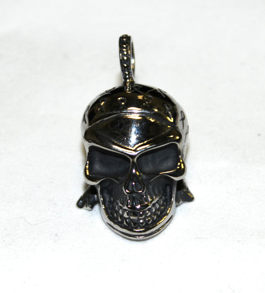 Stainless Steel Small Skull Pendant with Ribbons on Helmet- UDINC0491