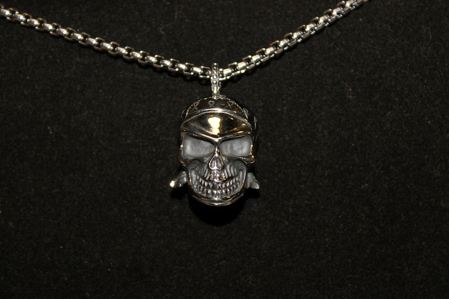 Stainless Steel Small Skull Pendant with Ribbons on Helmet- UDINC0491