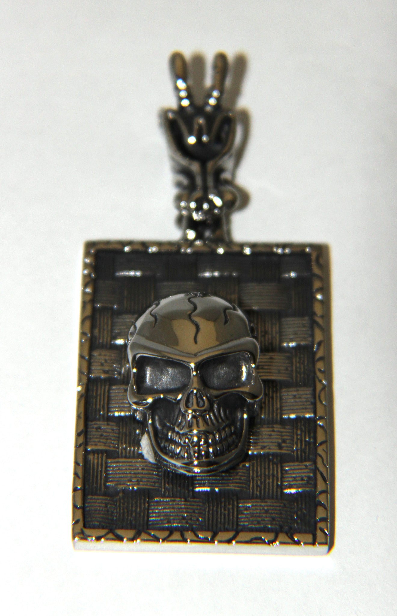 Stainless Steel Large Rectangle Skull Pendant - UDINC0478