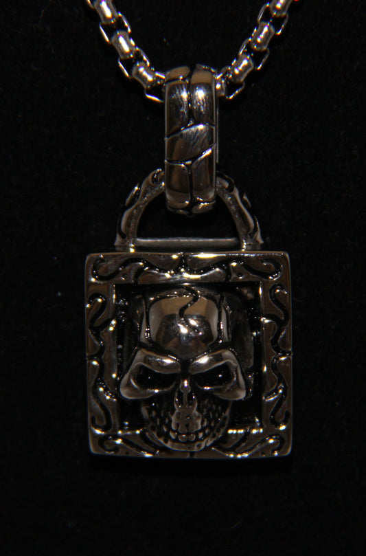 Stainless Steel Skull Square Pendant with Bail - UDINC0460