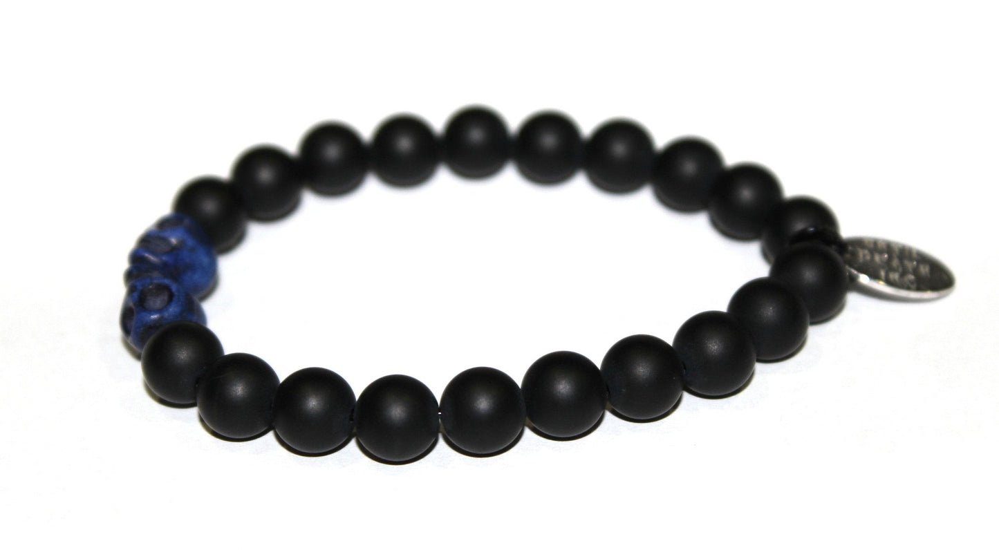Black Onyx Bead Bracelet with Skulls Beads- UDINC0440