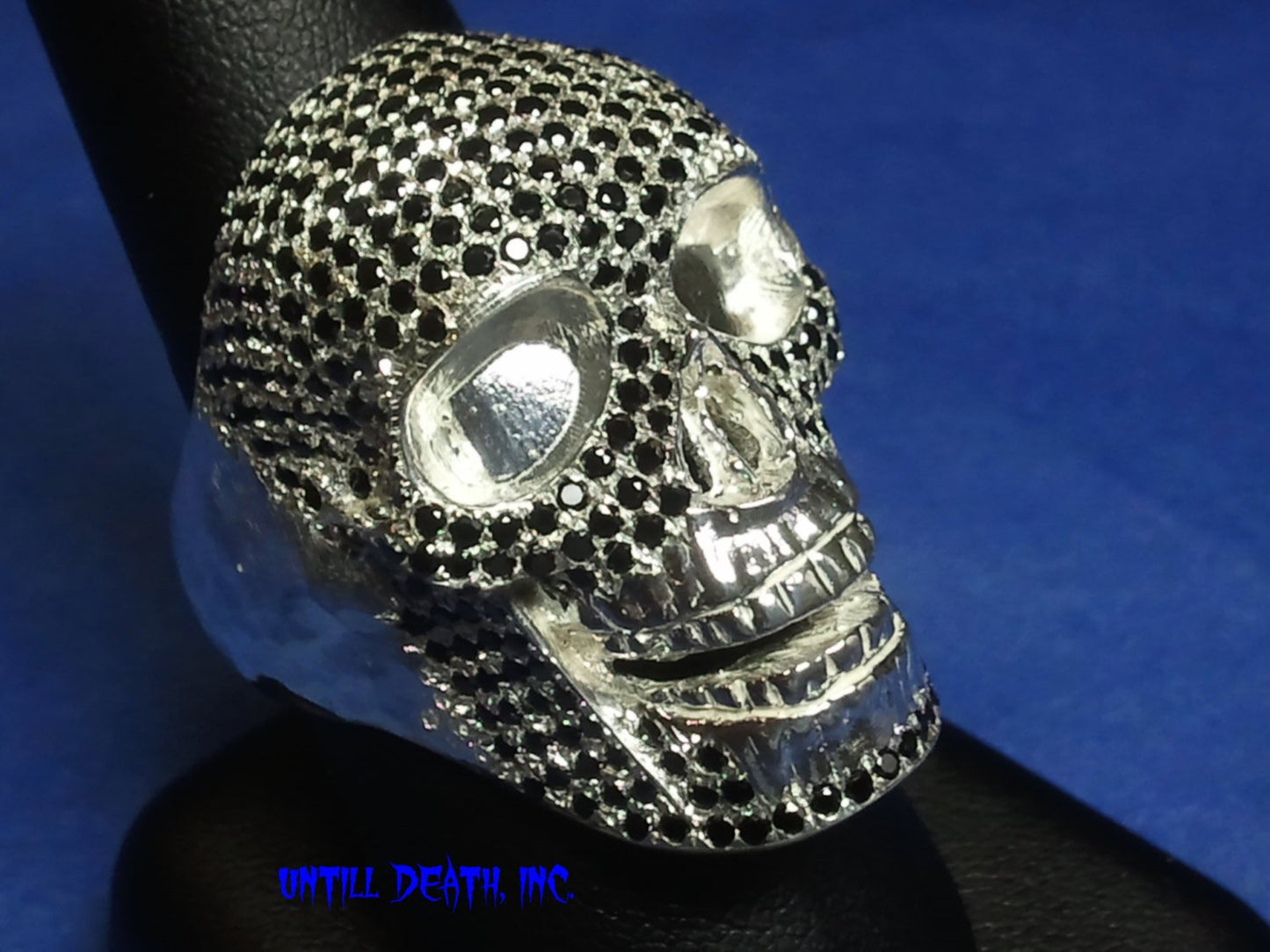 black natural diamond pave 62 gram white gold mens skull ring handmade jewelry bling Dark Patina