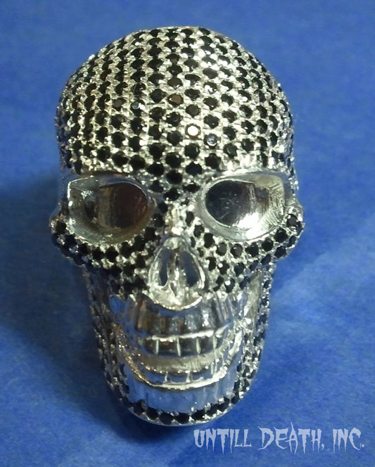 Realistic skull black diamond pave 925 sterling silver mens ring skull ring handmade jewelry