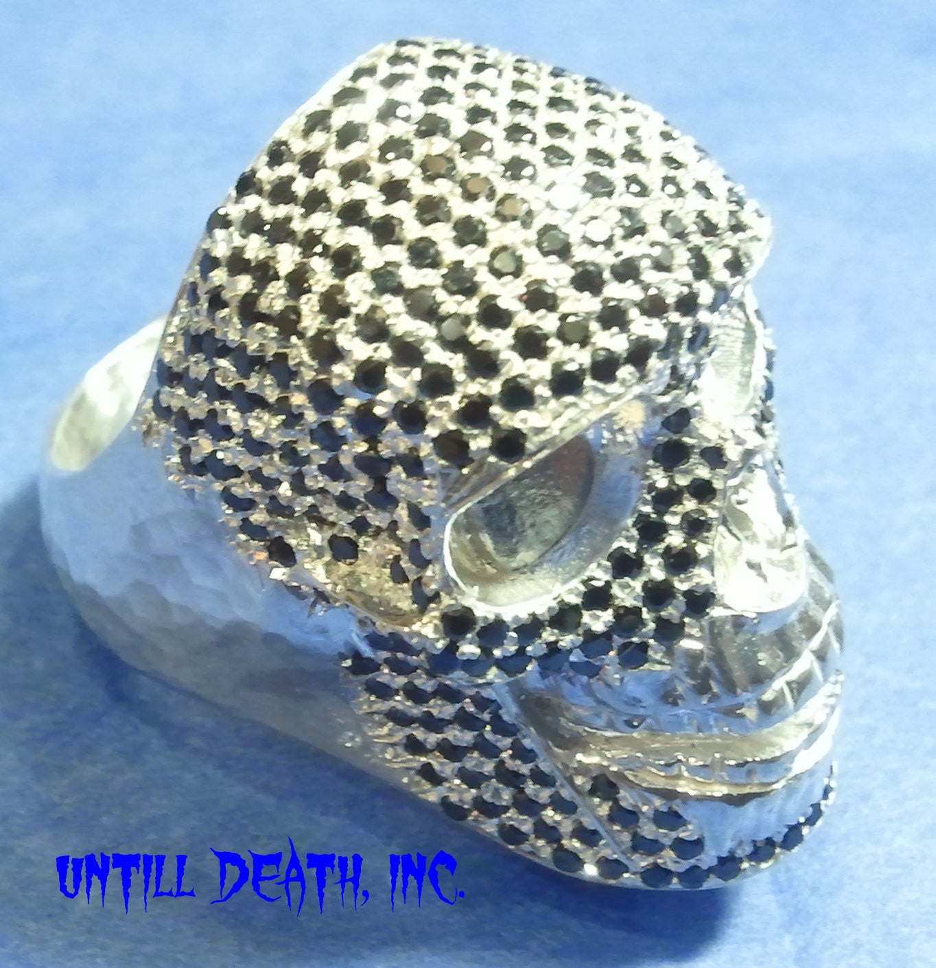 Realistic skull black diamond pave 925 sterling silver mens ring skull ring handmade jewelry