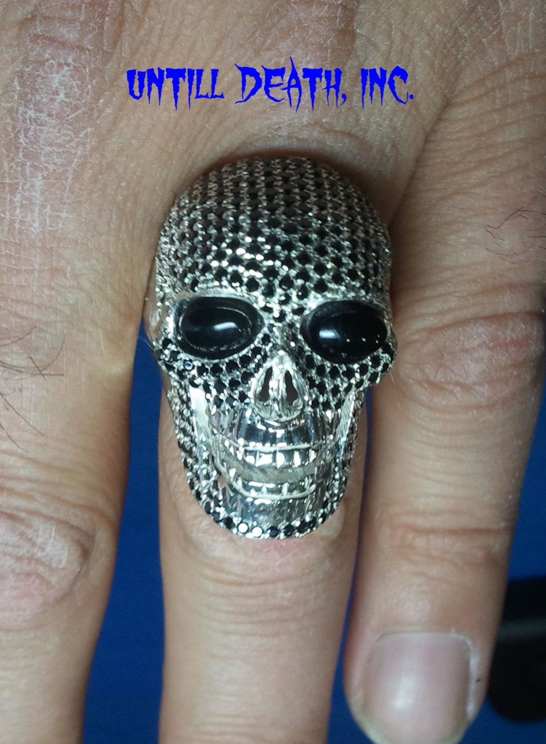 Realistic skull black diamond pave 925 sterling silver mens ring skull ring handmade jewelry