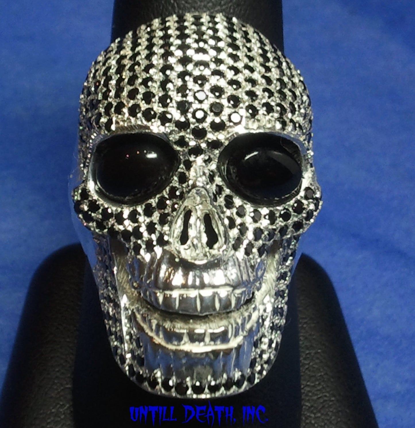 black natural diamond pave 62 gram white gold mens skull ring handmade jewelry bling Dark Patina