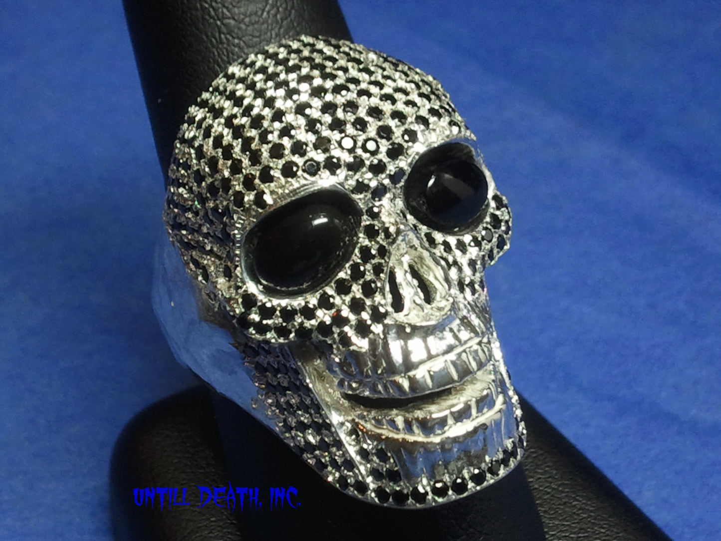 Realistic skull black diamond pave 925 sterling silver mens ring skull ring handmade jewelry