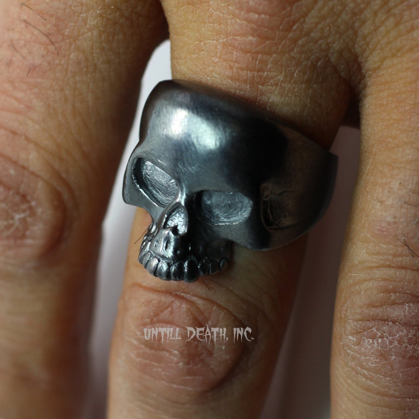 Dark Black Patina No Jaw Skull Ring. Heavy 925 Sterling Silver. All Men's US Sizes. UDINC0011