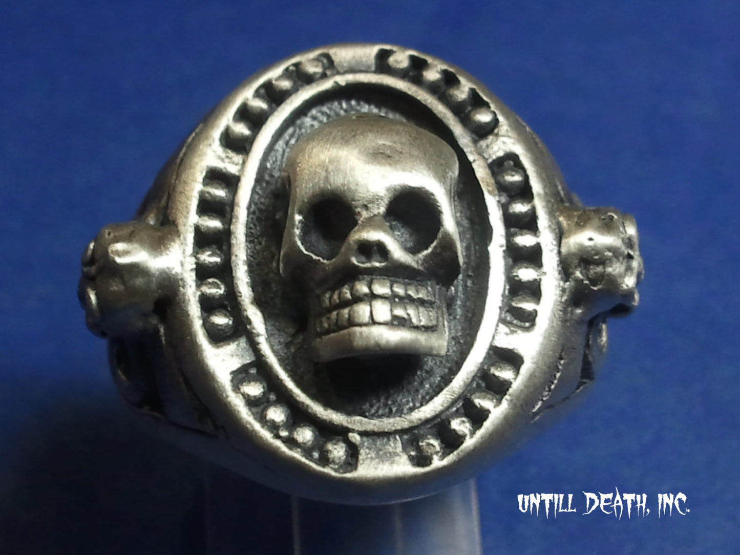 Memento Mori Beaded Skull Ring With Skull side accents 925 Sterling Silver-UDINC0030