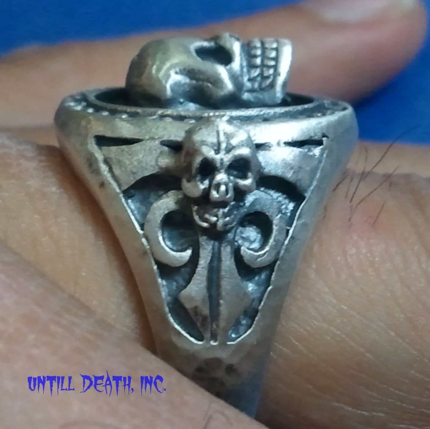 Memento Mori Beaded Skull Ring With Skull side accents 925 Sterling Silver-UDINC0030