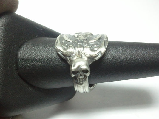 Antique Victorian Spoon Ring With skull accent 925 Sterling Silver Ring. Size 11.5 US Custom Made to Order in USA.
