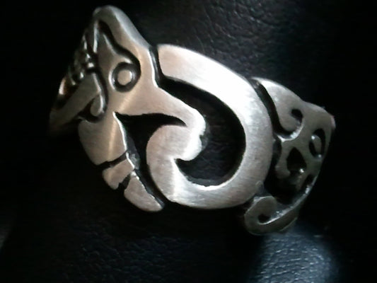 Aztec Mayan Serpent Jaguar .925 Sterling Silver Ring.-UDINC0018