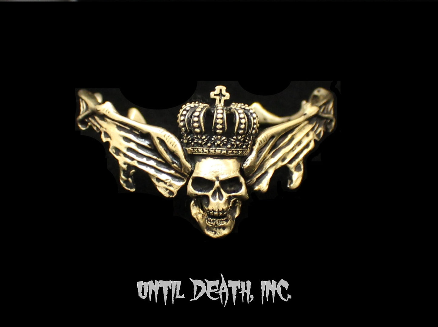 Until Death, Inc. Gothic Custom Flying  Winged Skull Cuff Bracelet.