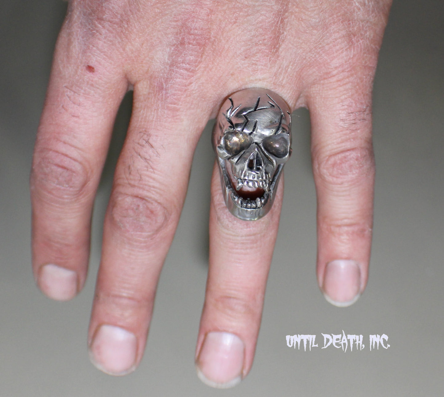 UNTIL DEATH, INC. "Big Daddy" Vampire Skull Huge Biker ring .925 Sterling Silver.-UDINC0006