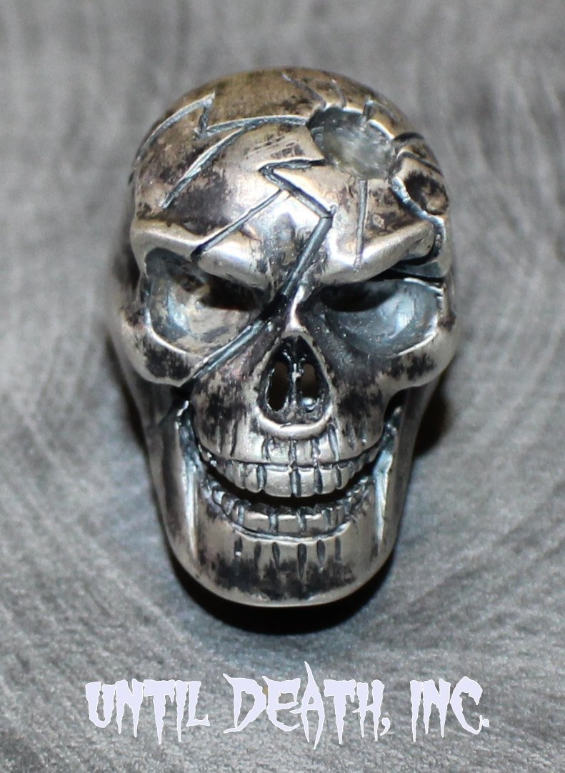 Big Daddy cracked skull with 9mm cartrage in Head in Sterling Silver -UDINC008