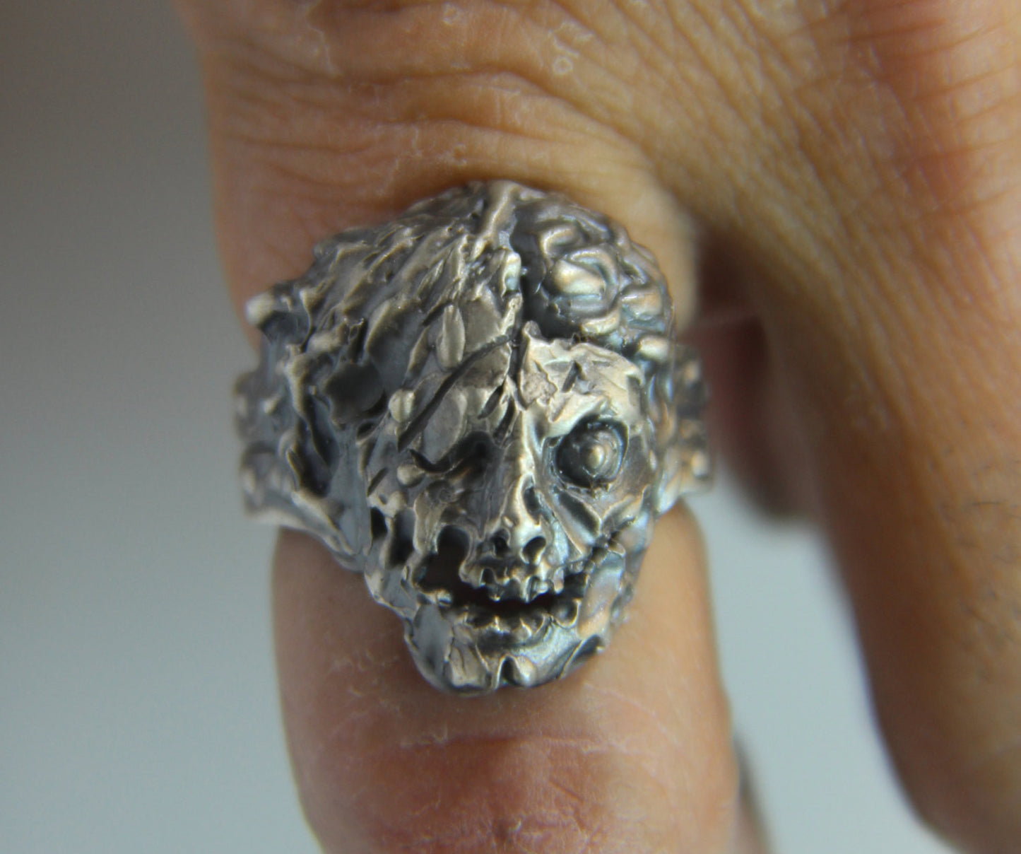 Until Death, Inc. "Zombie Ring" Huge .925 Sterling Silver Biker Skull Ring.-UDINC0092