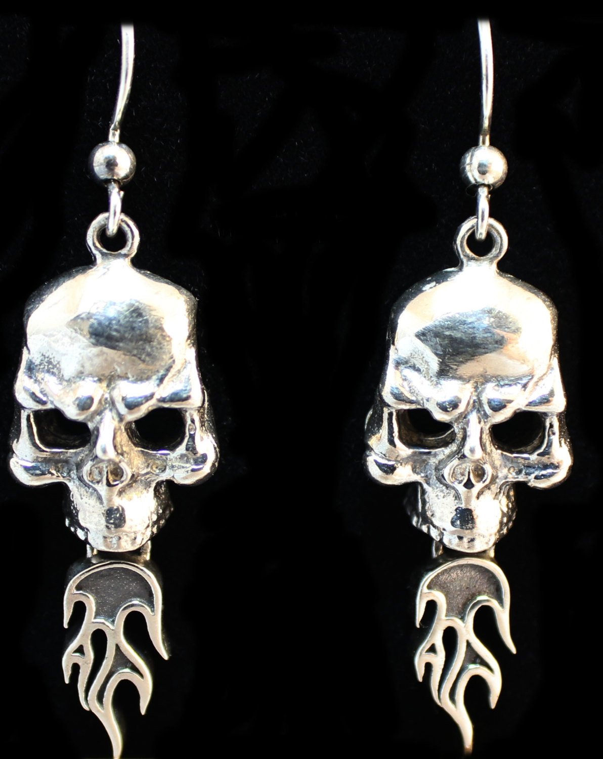 Skull With Flames Dangle Earrings