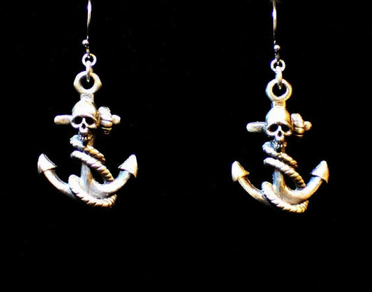 Until Death, Inc. " Anchor & Skull " Solid .925 Sterling silver.Dangle Earring Pair