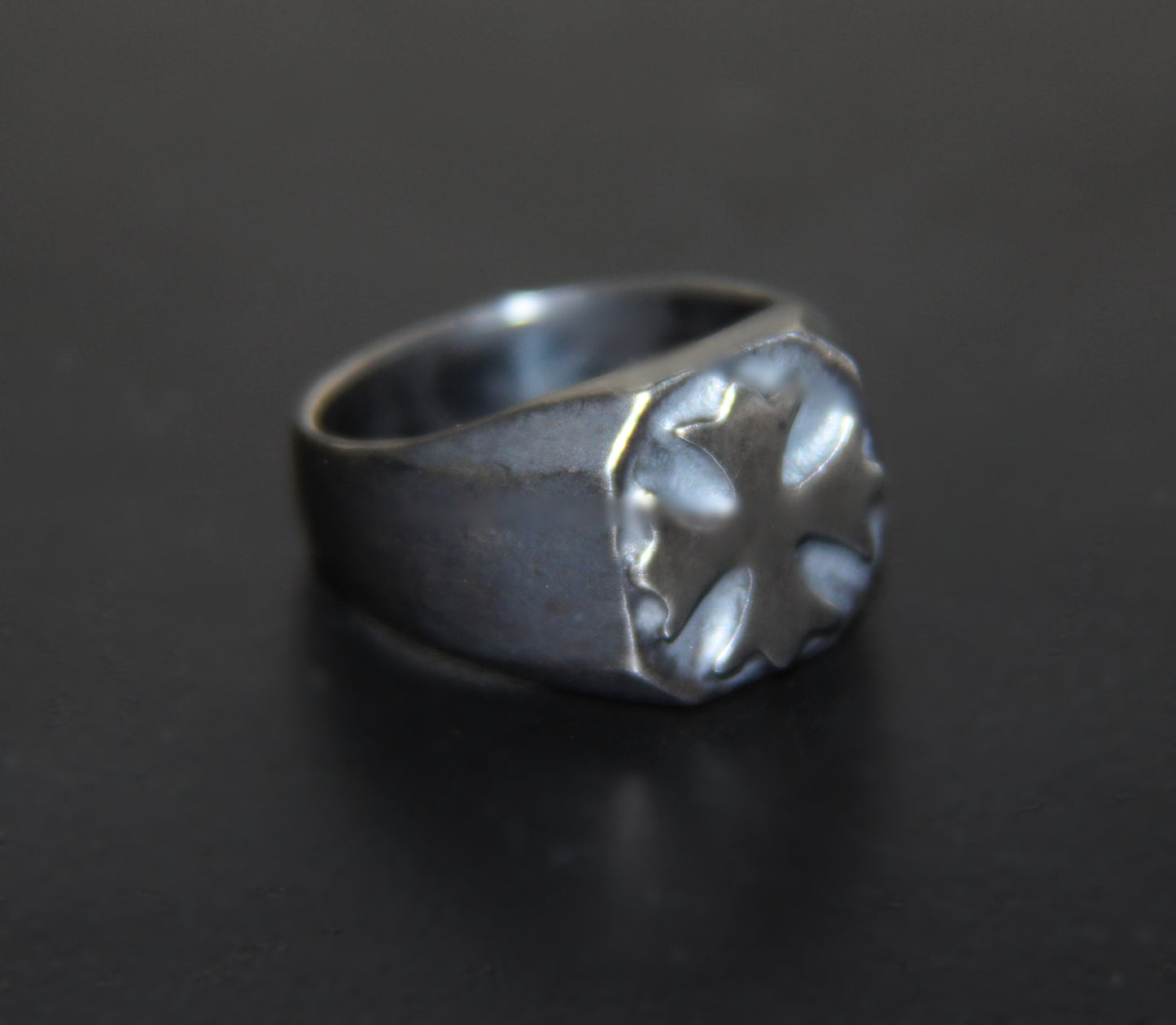 Until Death, Inc. Maltese Cross Signet Ring Gun Metal Finish. Solid 925 Sterling Silver.-UDINC0028