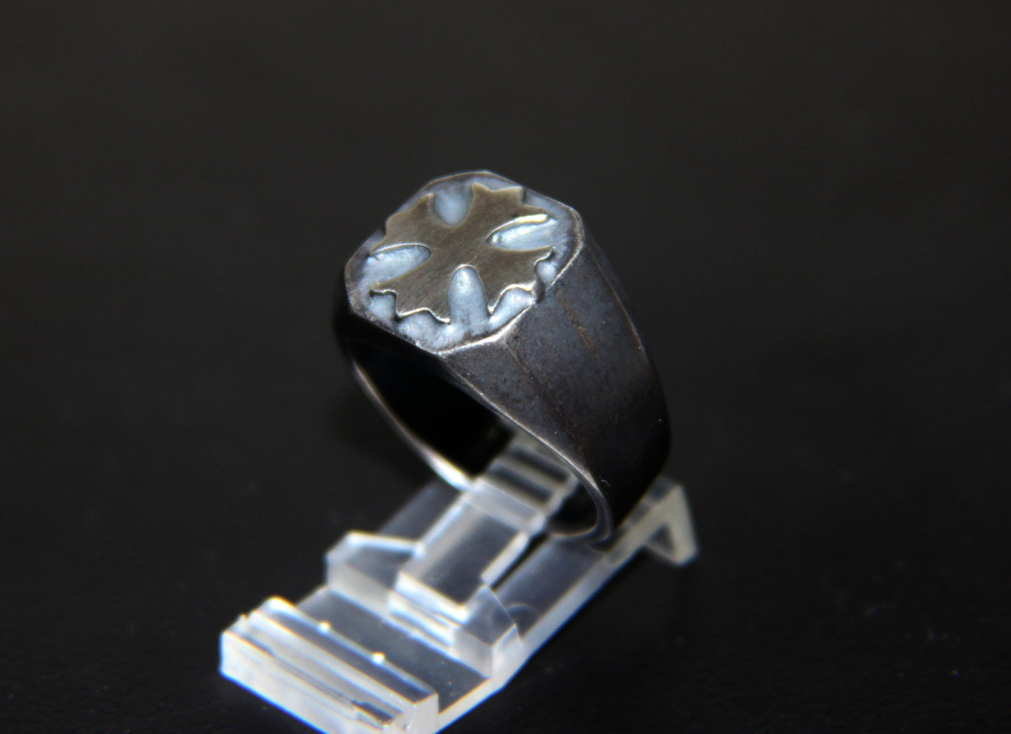 Until Death, Inc. Maltese Cross Signet Ring Gun Metal Finish. Solid 925 Sterling Silver.-UDINC0028