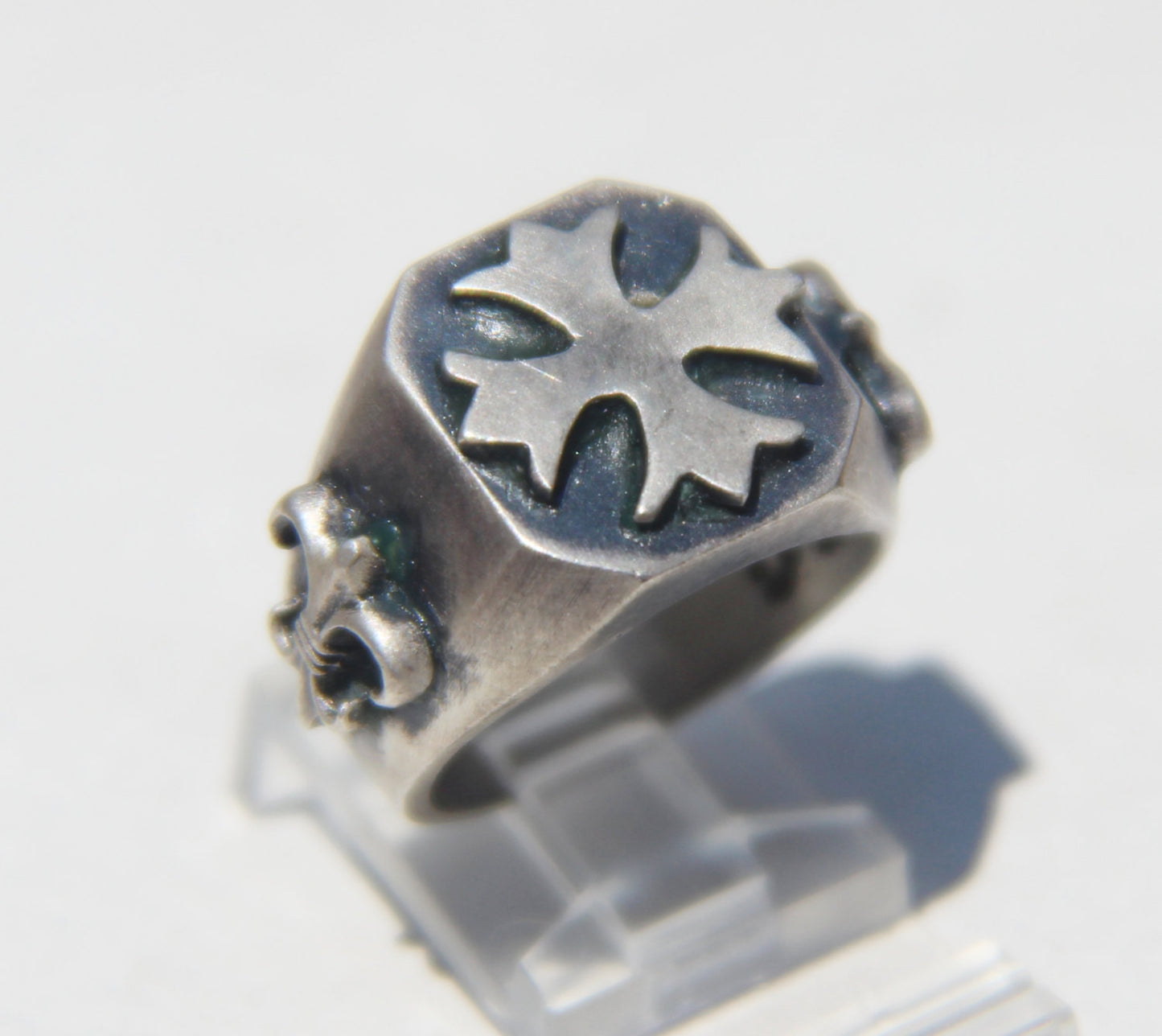 Until Death, Inc. Maltese Cross Signet Ring with Fleur De Lis Accents. Solid 925 Sterling Silver.