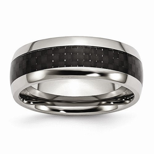 Men's Wedding Band-Stainless Steel and Black Carbon Fiber 8mm Polished Band-UDINC0368-