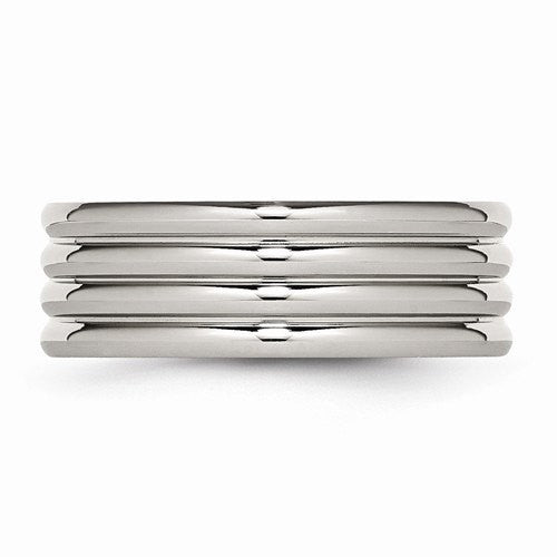 Men's Wedding Band-Stainless Steel Grooved 8mm Polished Band-UDINC0372