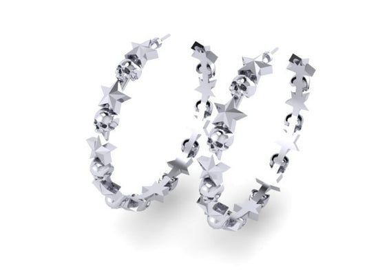 Stars and Skulls Hoop Earrings-UDINC0375
